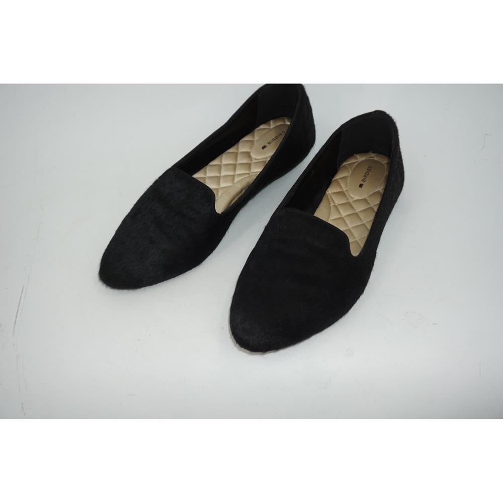 Birdies Shoes Black Starling Calf Hair Loafer Flats Slip On Quilted Women's 12